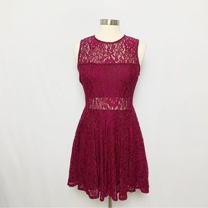 Lulus Size Medium Maroon Sheer Lace Fit-and-Flare Dress